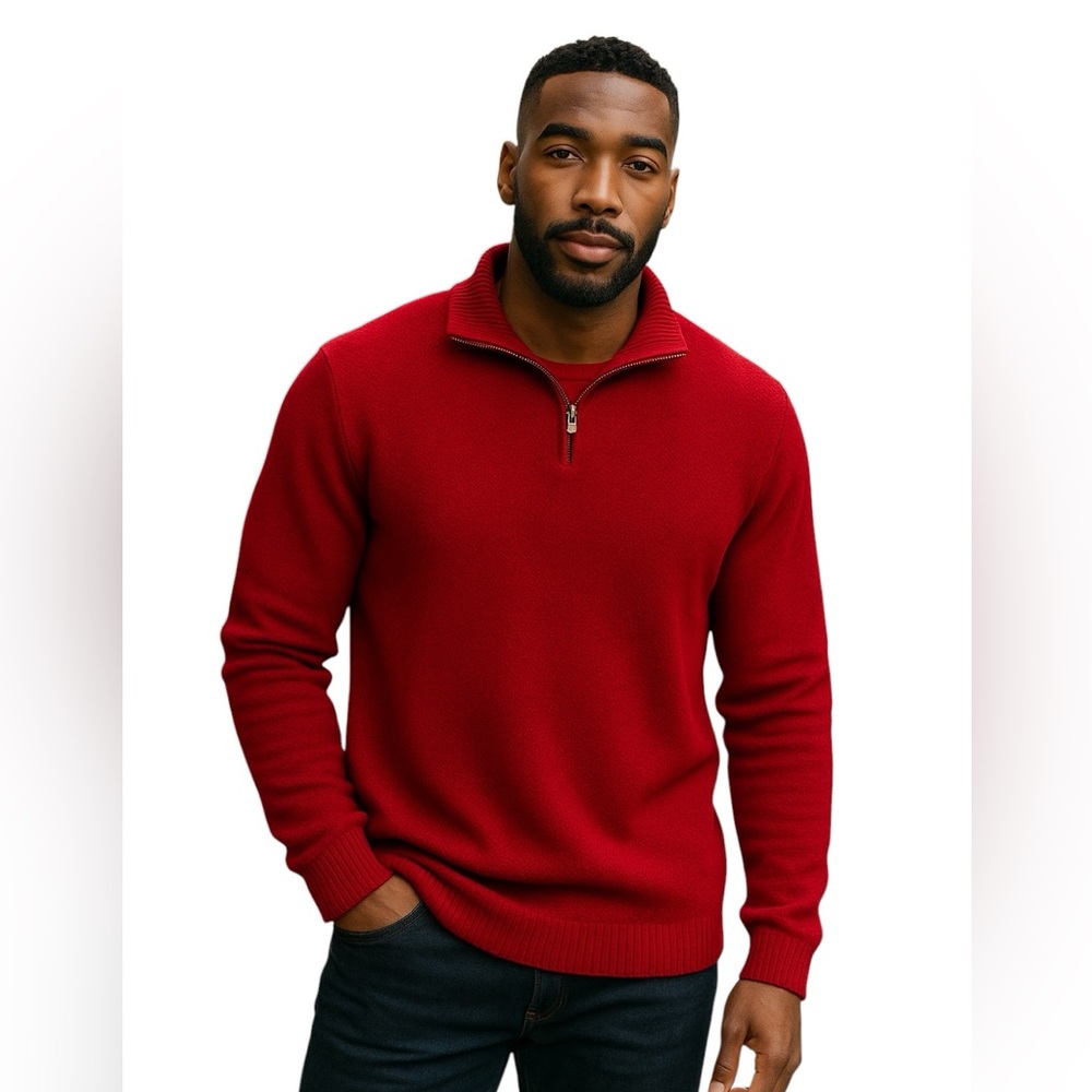 RW & CO 1/4 Zip Knit Men's Sweater Burgundy Sz Large Pullover Cozy Office